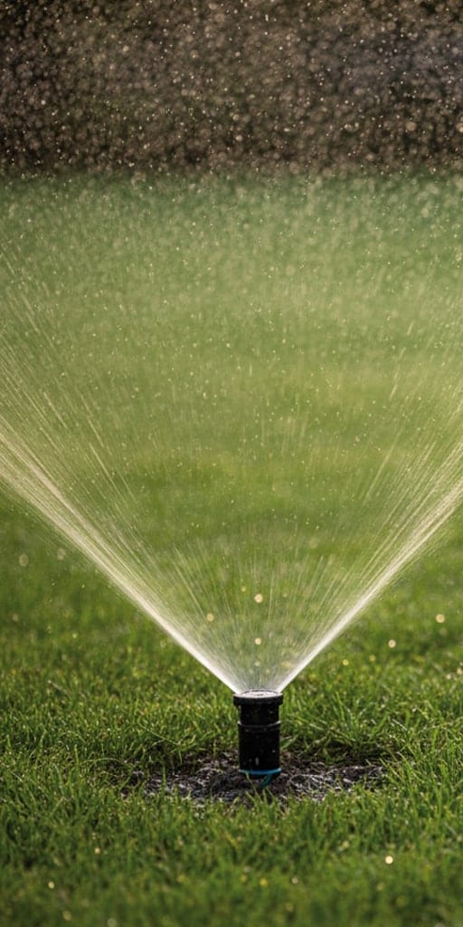 Präzise Rasenbewässerung durch einen modernen Versenkregner in einem Einfamilienhaus-Garten für eine effiziente Wasserverteilung