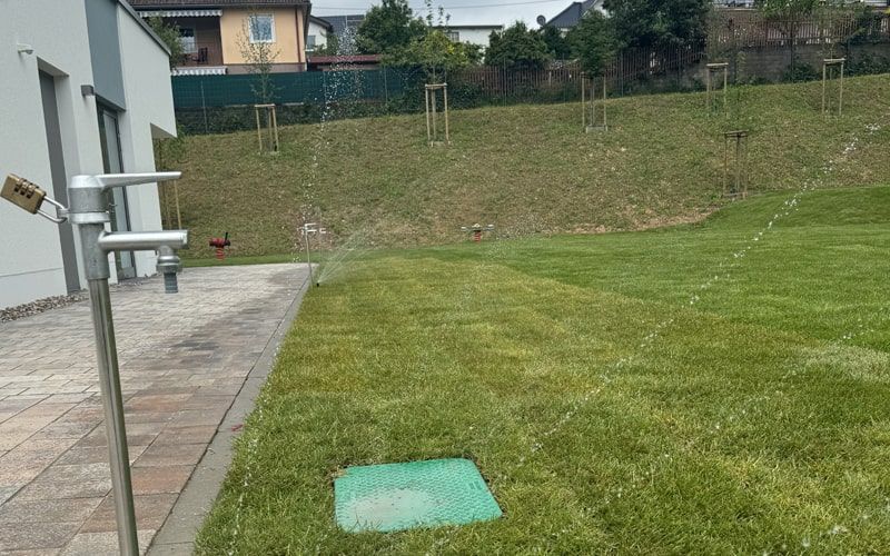 Beregnungsanlage mit Sprühregnern für Außenflächen einer KITA in Weiler bei Bingen