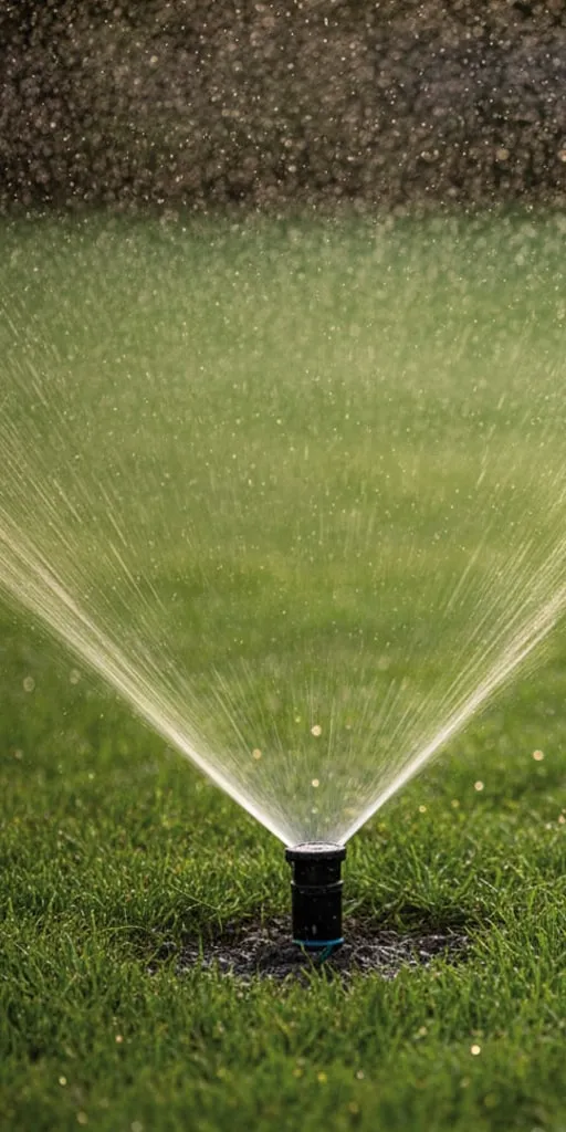 Präzise Rasenbewässerung durch einen modernen Versenkregner in einem Einfamilienhaus-Garten für eine effiziente Wasserverteilung